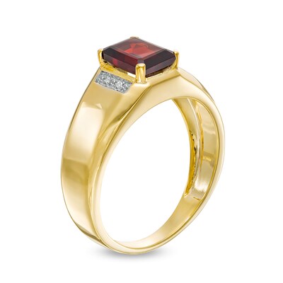 Men's Emerald-Cut Garnet and Diamond Accent Collar Ring in 10K Gold