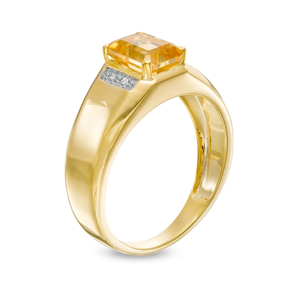 Men's Emerald-Cut Citrine and Diamond Accent Collar Ring in 10K Gold