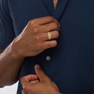 Men's Emerald-Cut Peridot and Diamond Accent Collar Ring in 10K Gold