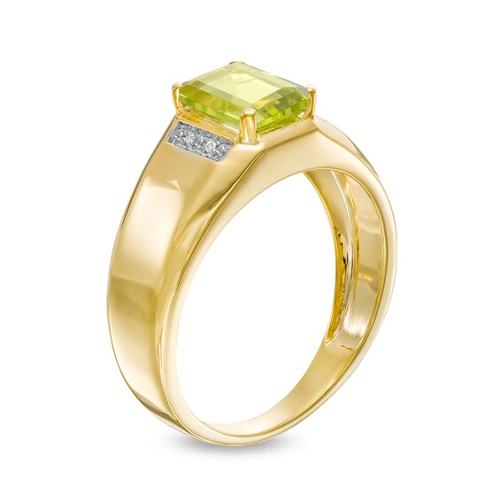 Men's Emerald-Cut Peridot and Diamond Accent Collar Ring in 10K Gold