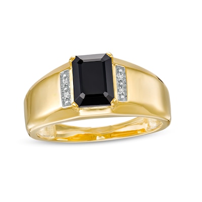 Men's Emerald-Cut Onyx and Diamond Accent Collar Ring in 10K Gold