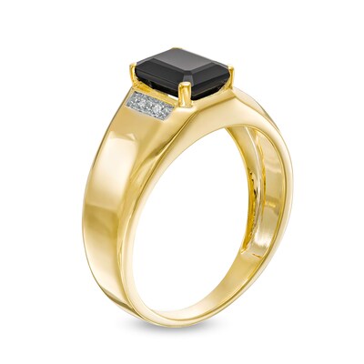 Men's Emerald-Cut Onyx and Diamond Accent Collar Ring in 10K Gold