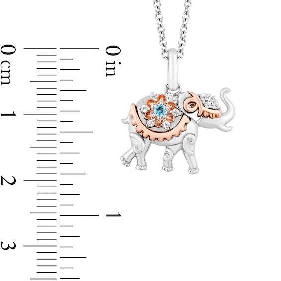 Enchanted Disney Jasmine Blue Topaz and 0.04 CT. T.W. Diamond Elephant Pendant in Sterling Silver with 10K Rose Gold