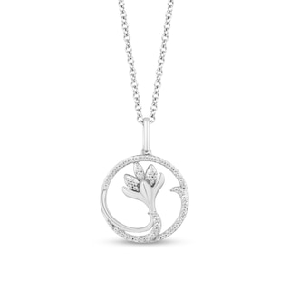 Enchanted Disney Elsa 0.18 CT. T.W. Diamond Flower in Circle Pendant in Sterling Silver - 19"