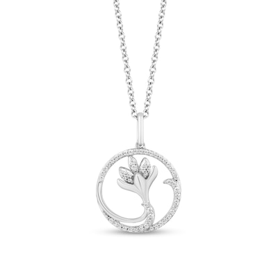 Enchanted Disney Elsa 0.18 CT. T.W. Diamond Flower in Circle Pendant in Sterling Silver - 19"