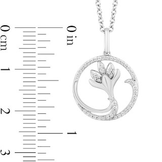 Enchanted Disney Elsa 0.18 CT. T.W. Diamond Flower in Circle Pendant in Sterling Silver - 19"