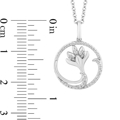 Enchanted Disney Elsa 0.18 CT. T.W. Diamond Flower in Circle Pendant in Sterling Silver - 19"