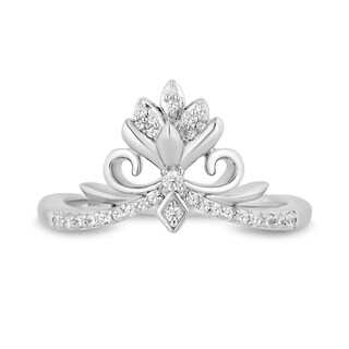 Enchanted Disney Elsa 0.145 CT. T.W. Diamond Flower Tiara Ring in Sterling Silver – Size 7