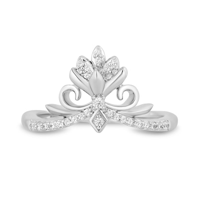 Enchanted Disney Elsa 0.145 CT. T.W. Diamond Flower Tiara Ring in Sterling Silver – Size 7