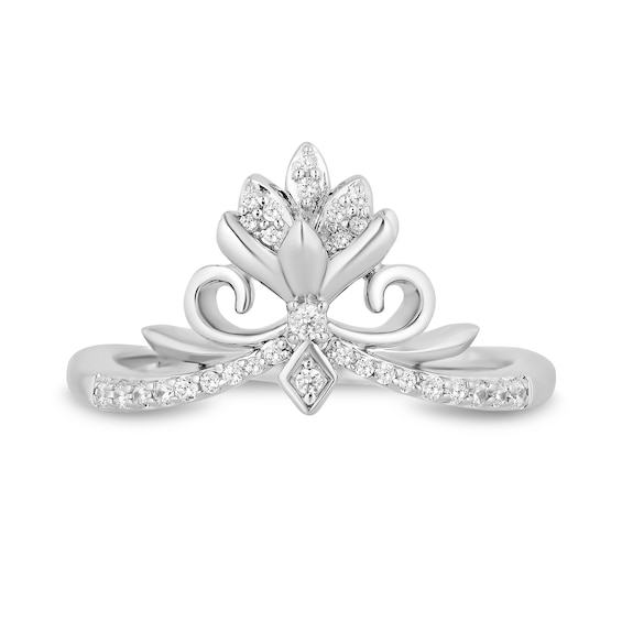 Enchanted Disney Elsa 0.145 CT. T.W. Diamond Flower Tiara Ring in Sterling Silver – Size 7