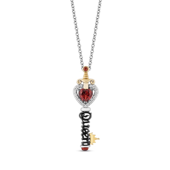 Enchanted Disney Villains Evil Queen Garnet and 0.085 CT. T.W. Diamond Key Pendant in Sterling Silver and 10K Gold- 19"