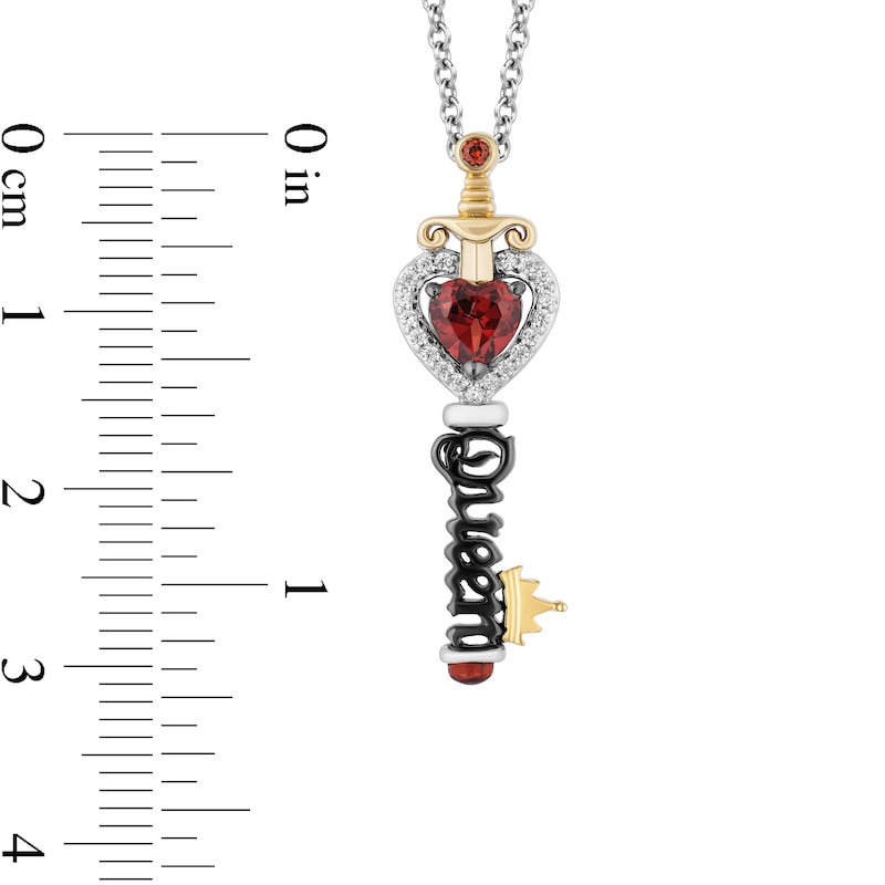 Enchanted Disney Villains Evil Queen Garnet and 0.085 CT. T.W. Diamond Key Pendant in Sterling Silver and 10K Gold- 19"