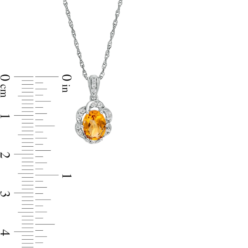 Oval Citrine and White Lab-Created Sapphire Scallop Frame Floral Pendant and Stud Earrings Set in Sterling Silver