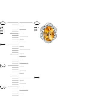 Oval Citrine and White Lab-Created Sapphire Scallop Frame Floral Pendant and Stud Earrings Set in Sterling Silver