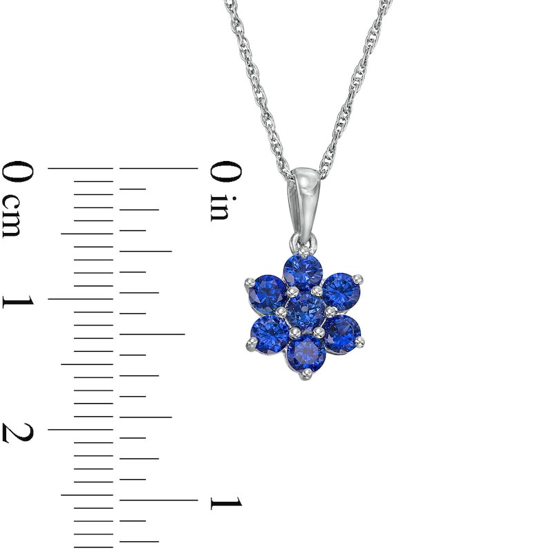 Blue Lab-Created Sapphire Flower Drop Pendant in 10K White Gold|Peoples Jewellers