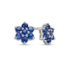 Thumbnail Image 0 of Blue Lab-Created Sapphire Flower Stud Earrings in 10K White Gold