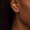 Thumbnail Image 1 of Blue Lab-Created Sapphire Flower Stud Earrings in 10K White Gold
