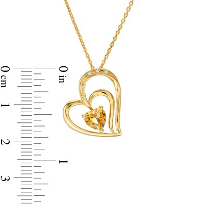 6.0mm Citrine and White Lab-Created Sapphire Beaded Tilted Loop Double Heart Pendant in 10K Gold