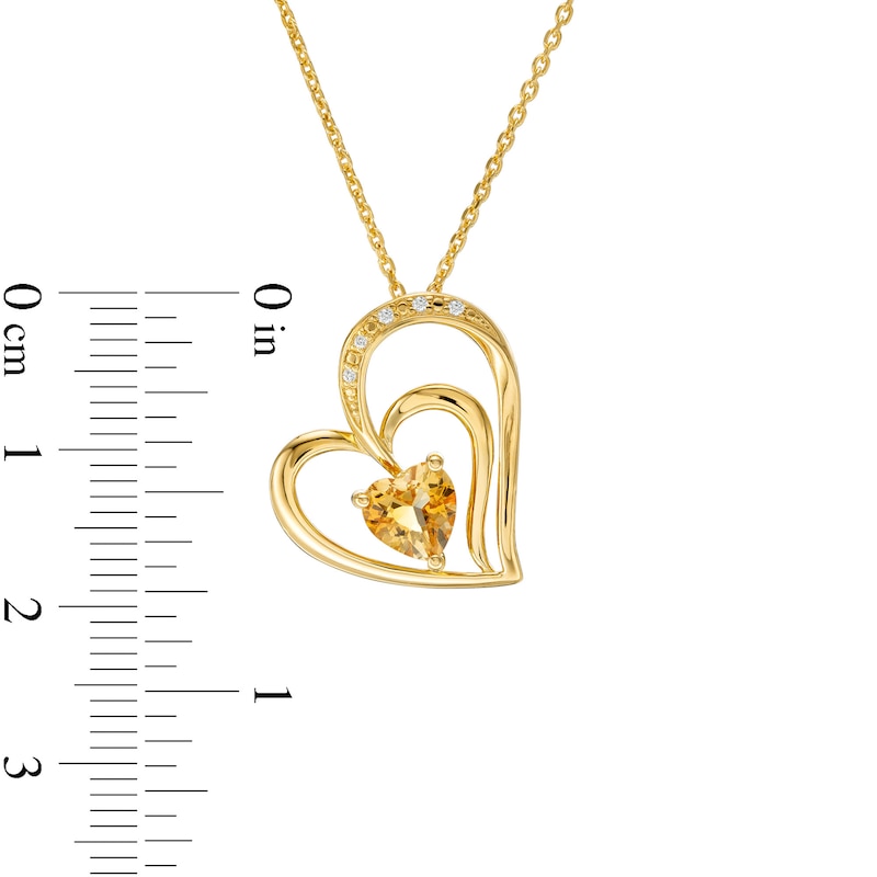 6.0mm Citrine and White Lab-Created Sapphire Beaded Tilted Loop Double Heart Pendant in 10K Gold|Peoples Jewellers