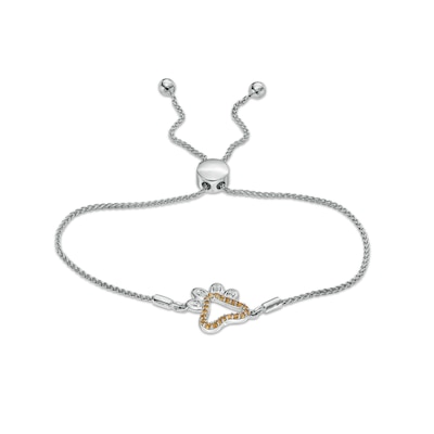 Citrine and White Lab-Created Sapphire Paw Print Outline Bolo Bracelet in Sterling Silver - 9.5"