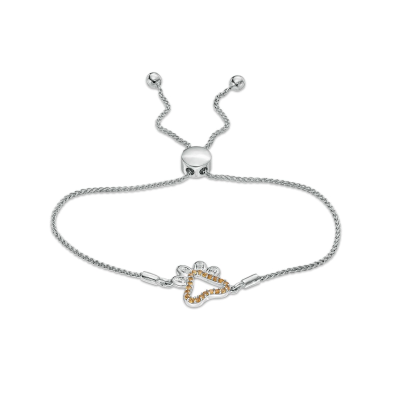 Citrine and White Lab-Created Sapphire Paw Print Outline Bolo Bracelet in Sterling Silver - 9.5"|Peoples Jewellers
