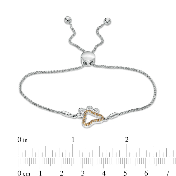 Citrine and White Lab-Created Sapphire Paw Print Outline Bolo Bracelet in Sterling Silver - 9.5"