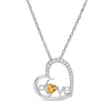 4.0mm Citrine and White Lab-Created Sapphire Cursive "Love" Tilted Heart Pendant in Sterling Silver