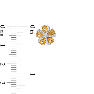 Pear-Shaped Citrine and White Lab-Created Sapphire Swirl Flower Stud Earrings in Sterling Silver