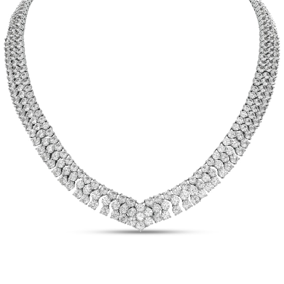 White Lab-Created Sapphire Graduated Triple Row Bib Necklace in Sterling Silver