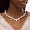 White Lab-Created Sapphire Graduated Triple Row Bib Necklace in Sterling Silver