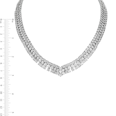 White Lab-Created Sapphire Graduated Triple Row Bib Necklace in Sterling Silver