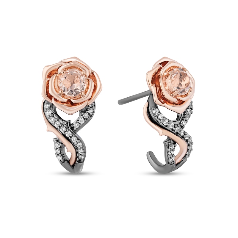 Enchanted Disney Aurora Morganite and 0.085 CT. T.W. Diamond Rose Drop Earrings in Sterling Silver and 10K Rose Gold|Peoples Jewellers
