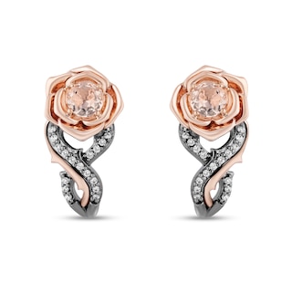 Enchanted Disney Aurora Morganite and 0.085 CT. T.W. Diamond Rose Drop Earrings in Sterling Silver and 10K Rose Gold