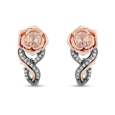 Enchanted Disney Aurora Morganite and 0.085 CT. T.W. Diamond Rose Drop Earrings in Sterling Silver and 10K Rose Gold