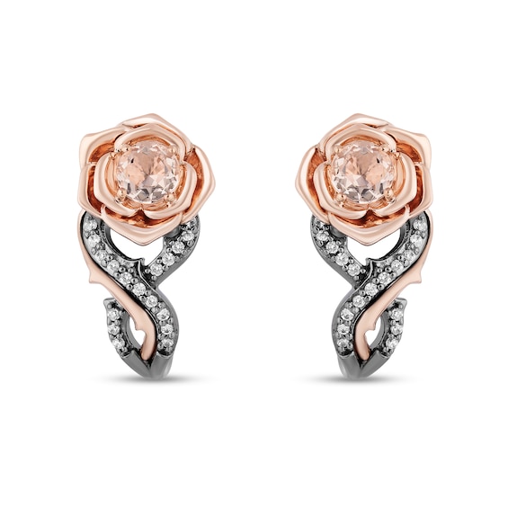 Enchanted Disney Aurora Morganite and 0.085 CT. T.W. Diamond Rose Drop Earrings in Sterling Silver and 10K Rose Gold