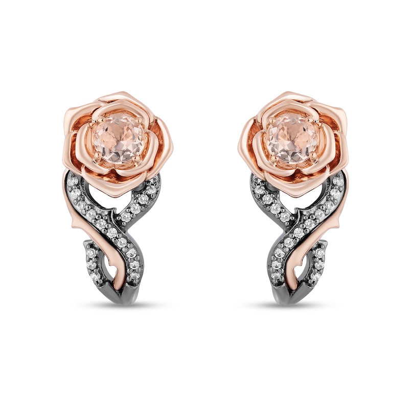 Enchanted Disney Aurora Morganite and 0.085 CT. T.W. Diamond Rose Drop Earrings in Sterling Silver and 10K Rose Gold|Peoples Jewellers