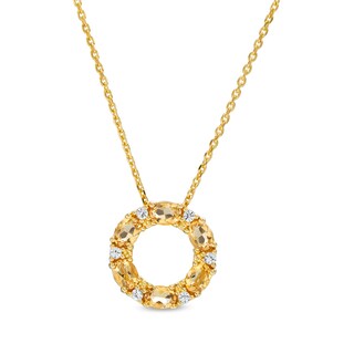 Oval Citrine and White Lab-Created Sapphire Beaded Alternating Open Circle Pendant in 14K Gold Over Silver