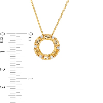 Oval Citrine and White Lab-Created Sapphire Beaded Alternating Open Circle Pendant in 14K Gold Over Silver