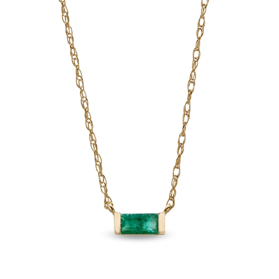 Baguette Emerald Solitaire Necklace in 10K Gold