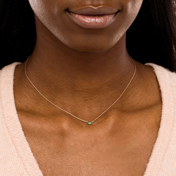 Baguette Emerald Solitaire Necklace in 10K Gold