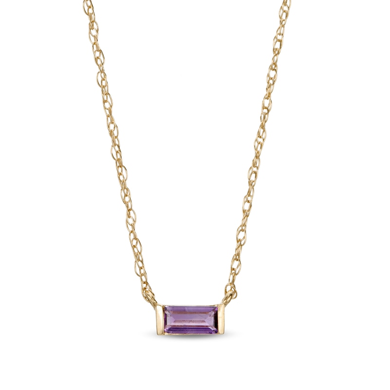 Baguette Amethyst Solitaire Necklace in 10K Gold