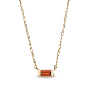 Baguette Garnet Solitaire Necklace in 10K Gold