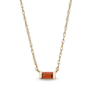 Baguette Garnet Solitaire Necklace in 10K Gold