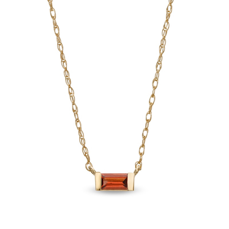 Baguette Garnet Solitaire Necklace in 10K Gold|Peoples Jewellers