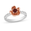 Enchanted Disney Snow White Garnet and 0.085 CT. T.W. Diamond Flower Ring in Sterling Silver and 10K Rose Gold - Size 7