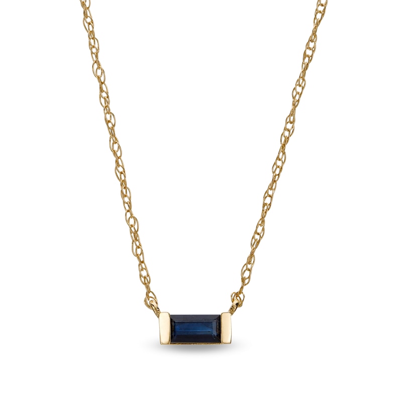 Baguette Blue Sapphire Solitaire Necklace in 10K Gold