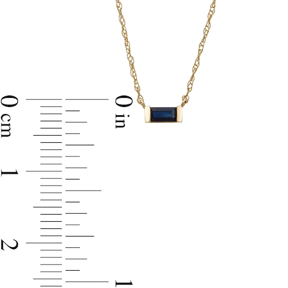 Baguette Blue Sapphire Solitaire Necklace in 10K Gold