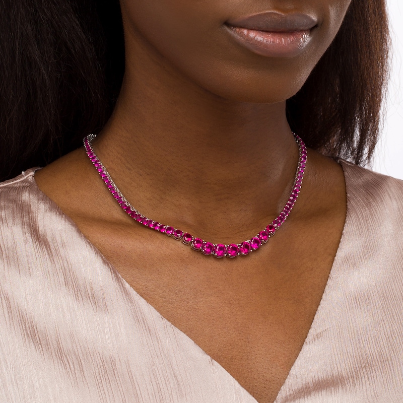 Lab-Created Ruby Graduated Tennis Necklace in Sterling Silver|Peoples Jewellers