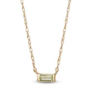 Baguette Peridot Solitaire Necklace in 10K Gold