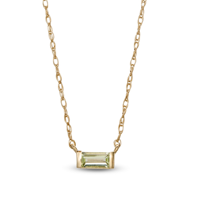 Baguette Peridot Solitaire Necklace in 10K Gold